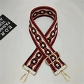 Detail view of ethnic style red and black replacement strap with gold metal hooks - Style 4 Red Ribbon