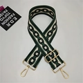 Detail of adjustable wide bag strap featuring green and black geometric chain patterns - Style 4 Green Ribbon