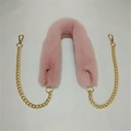 Pink faux fur wide shoulder strap with gold chains and secure lobster clasps detail - Chain Pink