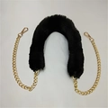 Detail of black faux fur bag strap with golden metal ring chains and lobster clasps - Chain Black