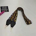Close-up of geometric pattern strap with gold metal lobster clasps and leather ends - Silver Clasp / Rhombus 1