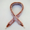 Detail of pink faux rabbit fur shoulder strap with leather ends and golden metal hooks - Variegated Brown