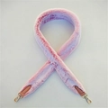 Close-up of pink faux rabbit fur bag strap with golden lobster clasps and leather trim - Variegated Pink