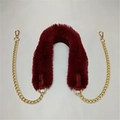 Faux fur shoulder strap in wine red with golden metal chain for handbags - Chain Red