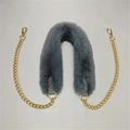Detail showing the gray faux fur texture and gold metal chain of the bag strap replacement - Chain Gray
