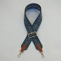 Close-up of ethnic geometric patterned wide bag strap with brown leather and gold hooks - Style 2 Brown