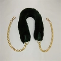 Detailed view of dark green faux fur bag strap with polished gold metal chains and clasps - Chain Green