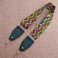 Ethnic style woven shoulder strap with colorful geometric patterns and gold metal hooks - Green Wave Pattern