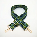 Ethnic style colorful adjustable shoulder strap with geometric pattern and gold hardware - Blue Grid Style