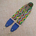 Adjustable bohemian style wide bag strap with colorful zig-zag pattern and gold hooks - Wave Pattern Blue