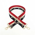 Macro detail of striped star pattern bag strap with adjustable gold hardware - Star Style