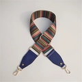 Detail of adjustable colorful striped strap with gold swivel hooks and blue leather ends - Blue
