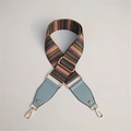Detail of colorful striped woven replacement bag strap with light blue leather ends - Light Blue
