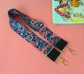 Ethnic paisley embroidered wide shoulder strap in navy blue with gold metal hardware - Morning Glory