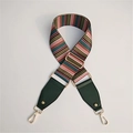 Detail of adjustable colorful striped woven shoulder strap with gold metal swivel snap hooks - Green