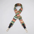 Detail of adjustable colorful woven shoulder strap with ethnic geometric patterns and gold clips - Yellow Stripe Black