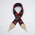 Adjustable black wide bag strap with red heart embroidery and beige leather ends - Khaki