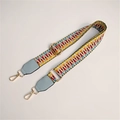 Detail of adjustable woven shoulder strap with gold metal hooks and blue leather ends - Light with Lake Blue