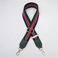 Détail de la bandoulière réglable à rayures vertes et rouges avec mousquetons dorés - Vert Rouge Bleu Vert