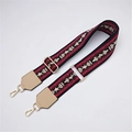 Adjustable colorful ethnic pattern shoulder strap with gold metal hooks and leather trim - Khaki