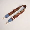 Adjustable woven colorful shoulder strap with geometric pattern and golden metal buckles - Dark with Lake Blue