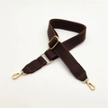 Adjustable dark brown PU leather shoulder strap with gold hooks and white stitching - Brown