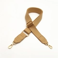 Detail of adjustable camel PU leather shoulder strap with gold metal lobster clasps - Khaki