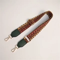 Adjustable woven colorful purse strap with dark green leather and gold metal buckle - Dark with Green