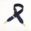 Adjustable dark blue PU leather bag strap with white stitching and gold metal hardware - Blue