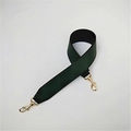 Detail of dark green PU leather shoulder strap with gold metal lobster clasps for handbags - Green