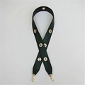 Tracolla in pelle verde scuro con occhielli in metallo dorato e ganci per borse da donna - Verde