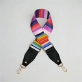 Adjustable woven rainbow strap with black leather ends and gold metal clasps for bags - Style 1 Black