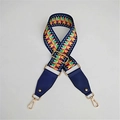 Ethnic wide adjustable bag strap with colorful geometric patterns and gold metal clips - Style 2 Blue