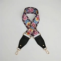 Close-up of colorful Bohemian patterned wide strap with gold alloy hooks and leather ends - Style 4 Black