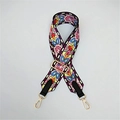 Close-up of vintage multi-color floral embroidery wide strap with golden metal lobster clasps - Style 4 Black