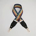 Detail of colorful geometric woven strap with premium gold lobster clasps and black leather ends - Style 2 Black