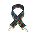Adjustable wide replacement bag strap with ethnic geometric pattern and gold hardware - Style 5 Green Plaid / Silver Clasp