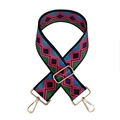 Tracolla regolabile per borse con motivi geometrici colorati e ganci in metallo dorato - Stile 2 Quadri Viola Blu / Chiusura in Argento