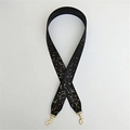 Black wide bag strap with shimmering gold and silver sequins and golden metal clasps - Black