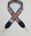 Adjustable woven purse strap with colorful ethnic pattern and gold metal hardware - Cartoon Black Leather