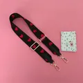 3.8cm wide black shoulder strap with red embroidered heart patterns and gold lobster hooks - Style 1 (Wide) Gold Clasp