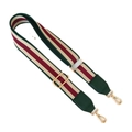 Adjustable wide striped canvas strap in dark green, beige, and red with gold hardware - Style 1 Green