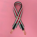 Bandoulière large tissée réglable avec rayures rouges noires blanches et crochets dorés - Fermoir en Argent / Noir