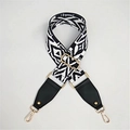 Bandoulière réglable large avec motif de vagues noir et blanc et crochets dorés - Noir+Blanc