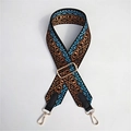 Adjustable wide replacement bag strap with ethnic geometric pattern and gold hardware - Brown Blue Lattice