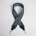 Detail of blue and black ethnic weave bag strap with golden buckles and leather ends - Blue Checkered