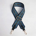 Adjustable wide replacement shoulder strap with geometric ethnic patterns and gold buckles - Geometric Blue Lattice
