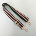 Adjustable wide striped canvas strap with green red cream colors and gold hooks - Style 3 Green