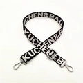 Verstellbarer schwarz-weißer Jacquard-Schultergurt mit KUCHEN & BAG-Schriftzug und Metallhaken - 2.5 Stil Silberne Schnalle