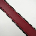 Detail of burgundy leather shoulder strap with silver metal studs and black edge coating - 120cm / Wine Red (Gunmetal Chain)